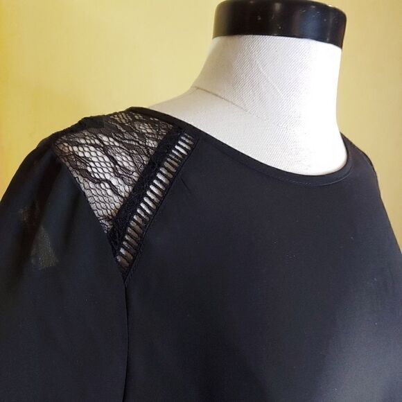 Lace and Chiffon Little Black Dress - Picture 2 of 8